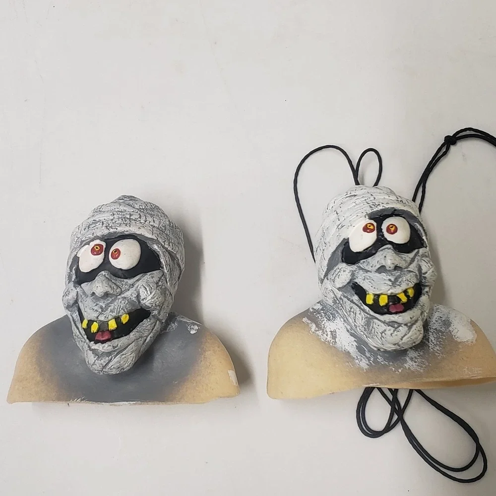 Vintage Halloween Paper Magic Mummy Hanging Prop Decor - Heads Only Lot of 2